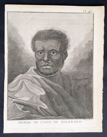 1778 Capt. Cook Antique Print Portrait A Man of Malakula Island Vanuatu in 1774