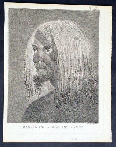 1778 Capt. Cook Antique Print of a Man of the Tanna Island, Vanuatu in 1774