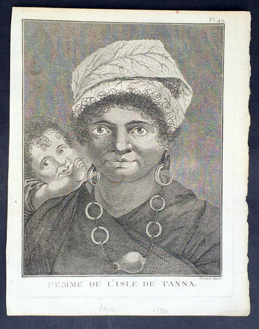 1778 Capt. Cook Antique Print Portrait of a Woman of Tanna Isle, Vanuatu in 1774