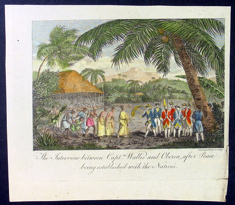 1787 Bankes Antique Print Capt. Wallis making peace with Queen Purea of Tahiti in 1767