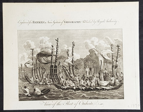 1787 Bankes Antique Print of The Tahitian Fleet - Capt Cooks 3rd Voyage in 1777