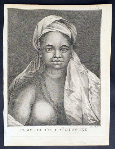 1778 Capt Cook Antique Print Portrait Princess of Tahuata, Marquesas Isles, 1774