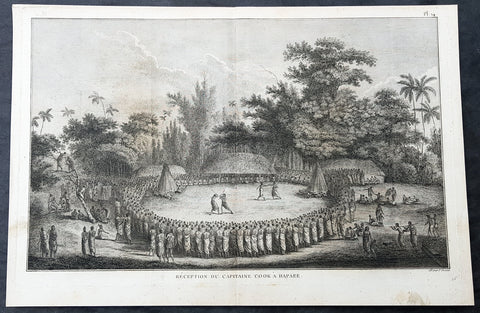1785 Capt Cook Antique Print Cook Reception on Lifuka Island, Haapai Tonga, 1777