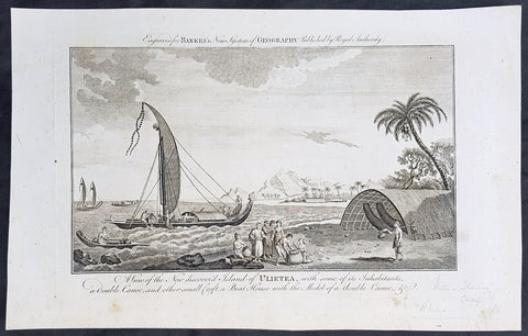 1787 Bankes Antique Print Island of Raiatea, French Polynesia Cooks Voyages 1769