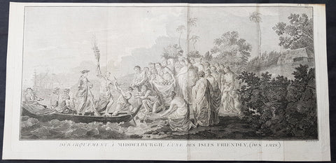 1778 Capt Cook Antique Print of Capt Cook Landing on Eua Island, Tonga in 1773