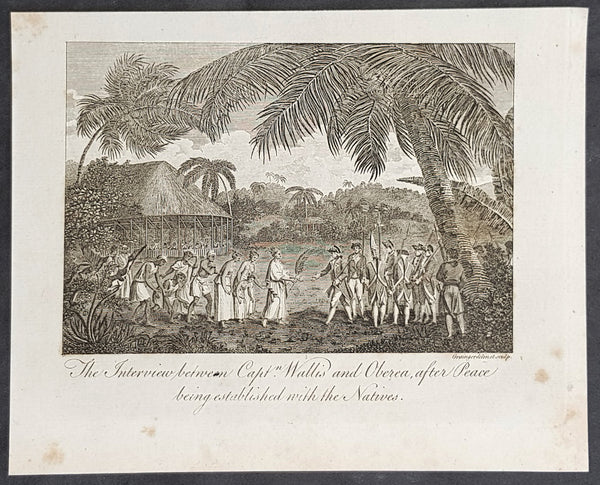 1787 Bankes Antique Print Capt. Wallis making peace with Queen Purea of Tahiti in 1767