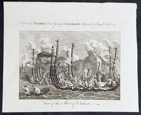 1787 Bankes Antique Print of The Tahitian Fleet - Capt Cooks 3rd Voyage in 1777