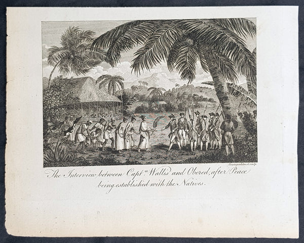 1787 Bankes Antique Print Capt. Wallis making peace with Queen Purea of Tahiti in 1767
