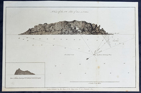 1784 Anderson Antique Print of Alejandro Selkirk Isle (Mas Afuera), Chile - Capt Carteret in 1767