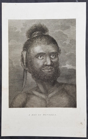 1784 Capt Cook Antique Print Man called Mourooa of Mangaia in the Cook Islands