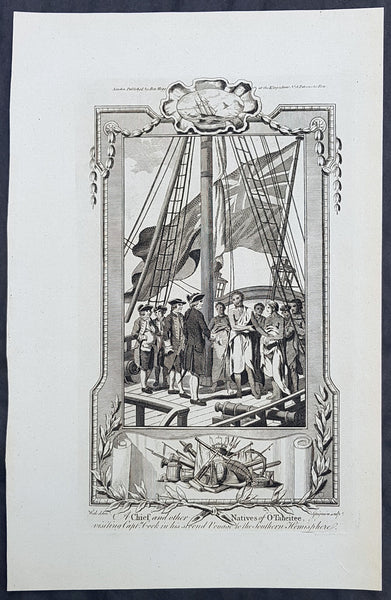 1784 Anderson Antique Print of King Pomare I of Tahiti w/ Captain Cook on the Resolution 1773