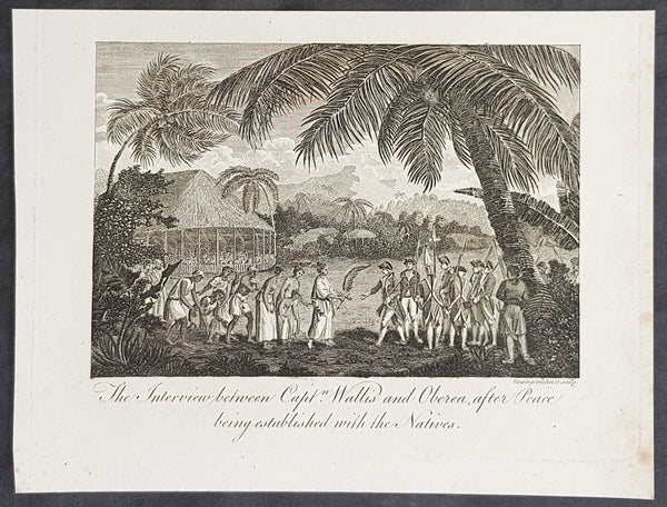 1787 Bankes Antique Print Capt. Wallis making peace with Queen Purea of Tahiti in 1767