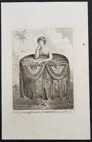 1784 Capt Cook Antique Print a Young Tahitian Presenting Cook a Present in 1777