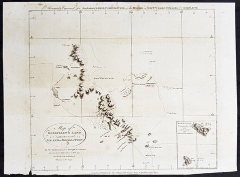 1784 Anderson Antique Map SW Regions of Kerguelen Islands in South Indian Ocean