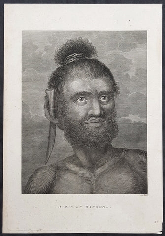 1784 Capt Cook Antique Print Man called Mourooa of Mangaia in the Cook Islands