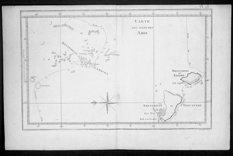 1778 Capt. Cook Antique Map HMS Resolution & Adventure in the Tonga Islands 1773