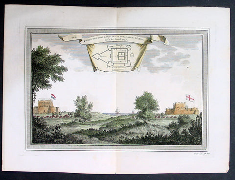 1755 Prevost & Schley Antique Print British & Dutch Forts in Accra, Ghana West Africa