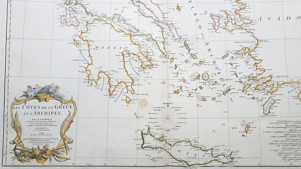 1756 J B D Anville Large Antique Map Greece, Crete, Corfu, Aegean Isles Turkey