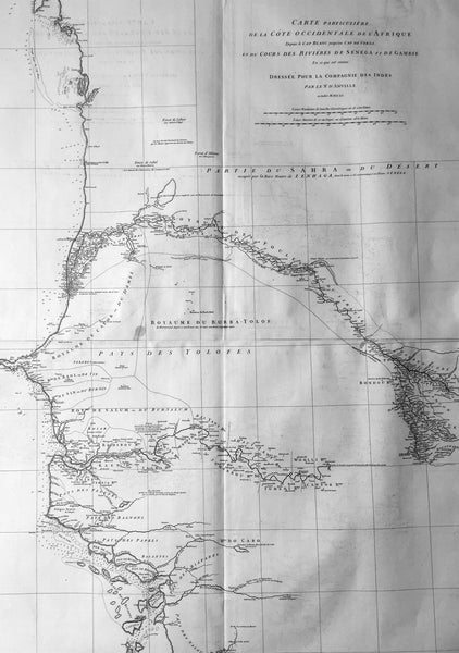 1751 D Anville Very Large Antique Map The West Coast of Africa, Slave Coast