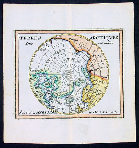 1682 Du Val Original Antique Map of North Pole, North America, Europe, Russia