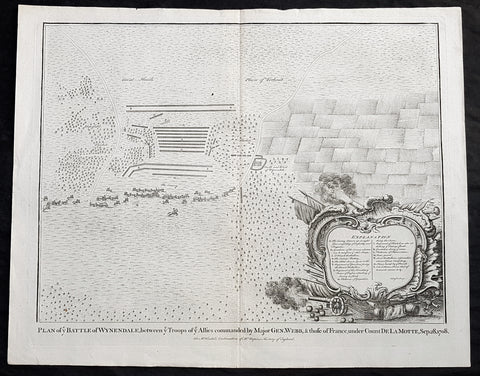 1745 Nicolas Tindal Original Antique Map Battle of Wijnendale Flanders Belgium in 1708