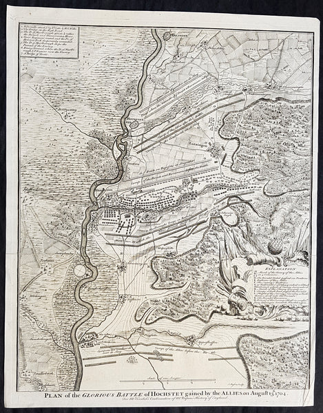 1745 Nicolas Tindal Antique Map The Battle of Blenheim, Germany in 1704