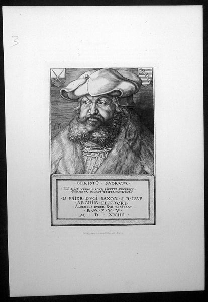 1870 Amand-Durand after Albrecht Durer Antique Print - Frederick III of Saxony