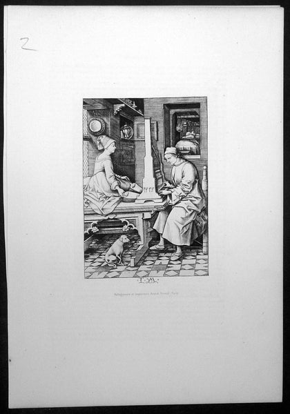 1870 Amand-Durand after Israhel van Meckenem Antique Print - Organ Player & Wife