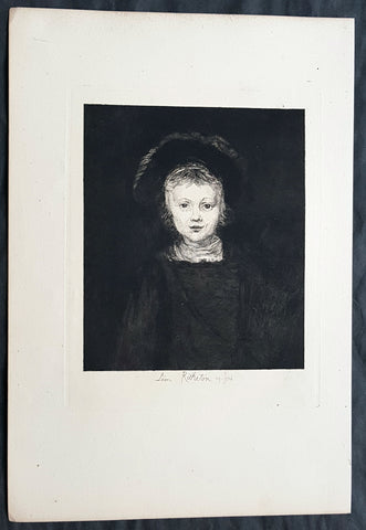 1878 Leon Richeton after Rembrandt of an Antique Print - Portrait of a Boy