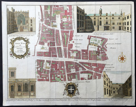 1755 Cole Maitland Large Antique Map, Plan of Cheap Ward London England