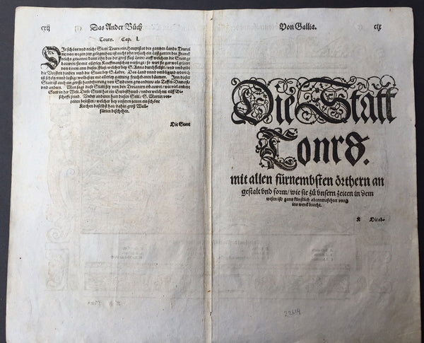 1574 Munster Large Antique Print View of The French City of Tours