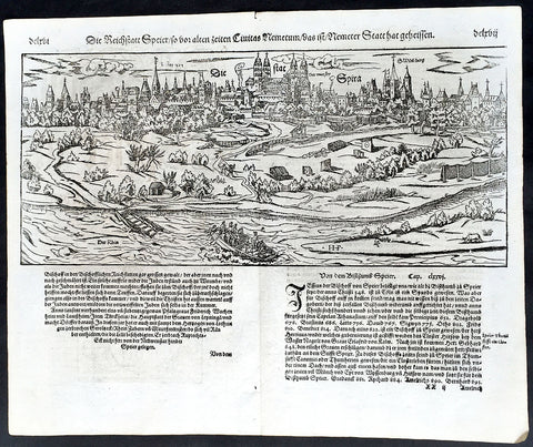1574 Munster Large Antique Print View of Speyer Rhineland-Palatinate, Germany