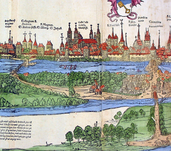 1574 Munster Large Antique Print View of The City of Wormbs, Germany