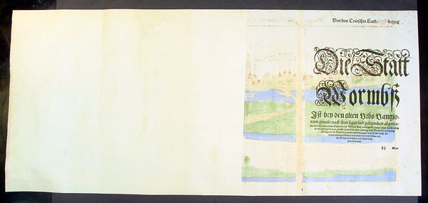 1574 Munster Large Antique Print View of The City of Wormbs, Germany