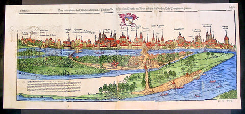 1574 Munster Large Antique Print View of The City of Wormbs, Germany