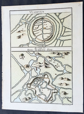 1755 Prevost Antique Plans Cities of Jinhua & Pinghu in Zhejiang Province, China