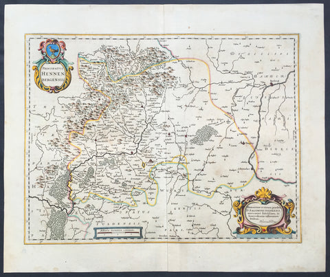 1639 Hondius Old, Antique Map of Henneberg, Thuringia Region Germany - Meiningen