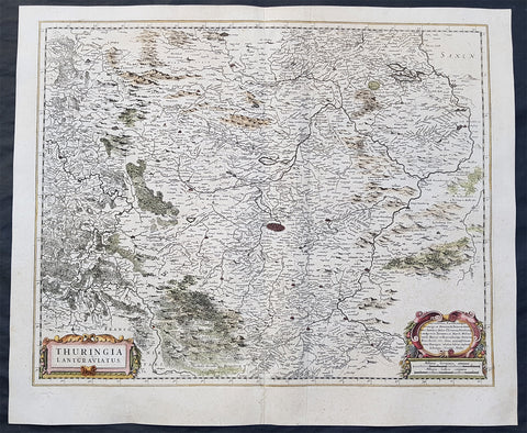1639 Henricus Hondius Original Antique Map of the German State of Thuringia