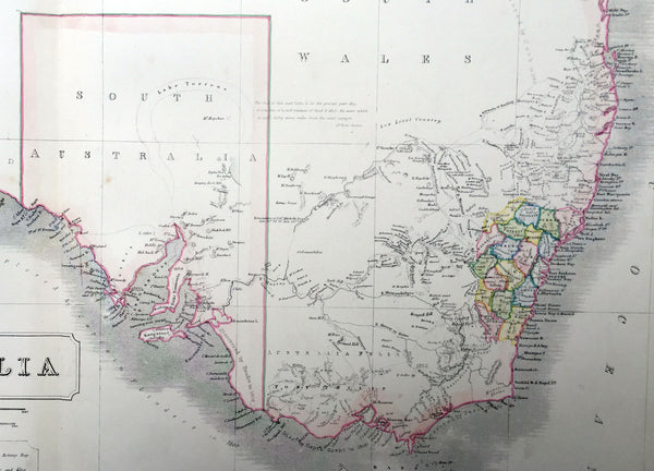 1844 W & AK Johnston Large Antique Map of Australia - South Australia Settlement