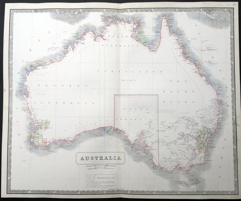 1844 W & AK Johnston Large Antique Map of Australia - South Australia Settlement