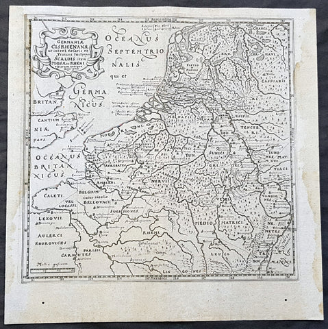 1611 Philipp Cluver Antique Map The Netherlands, Belgium, parts France & Germany