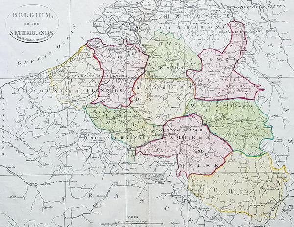 1808 Samuel Neele Large Antique Map of Belgium & Southern Netherlands