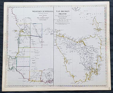 1833 SDUK Antique Map of Western Australia & Van Diemens Land, Tasmania
