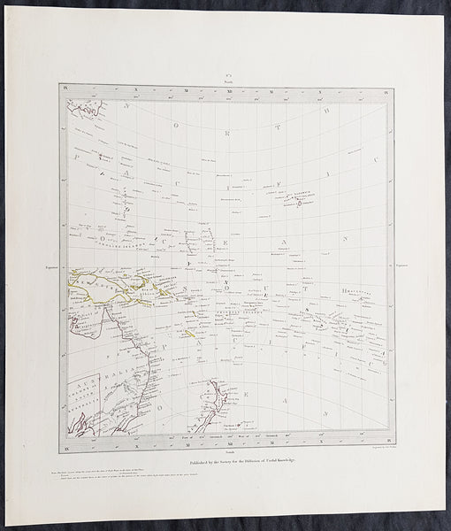 1840 SDUK Antique Gnomonic Map East Australia, New Zealand South Pacific