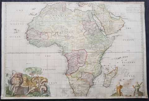 1720 John Senex Large Original Antique Map of Africa - Dedicated to Isaac Newton