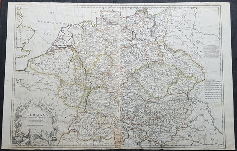 1710 John Senex Large Antique Map of Germany, Central Europe, Baltic to Austria