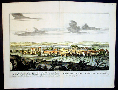 1693 Slezer Antique Print View of the Town of Alloa on Firth of Forth Scotland