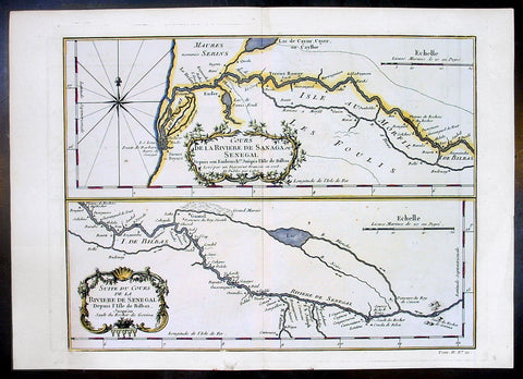 1746 Bellin Antique Map The Course of Sangha River, Cameroon & The Congo, Africa
