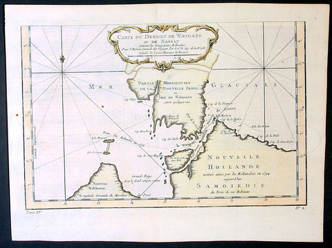 1758 Bellin Original Antique Map of Novaya Zemlya Nenets, Russia Willem Barentsz