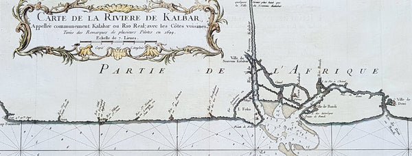 1750 Bellin Antique Map Calabar River, Calabar, Nigeria West Africa - Salve Port